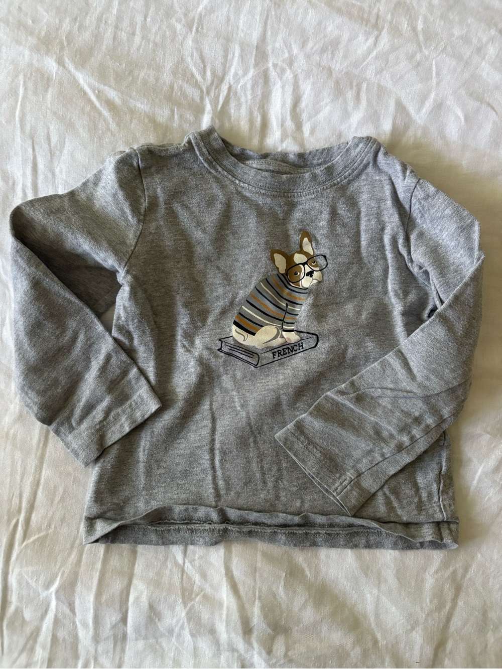 Janie and Jack Grey Long-Sleeve Tee with French Bulldog Graphic